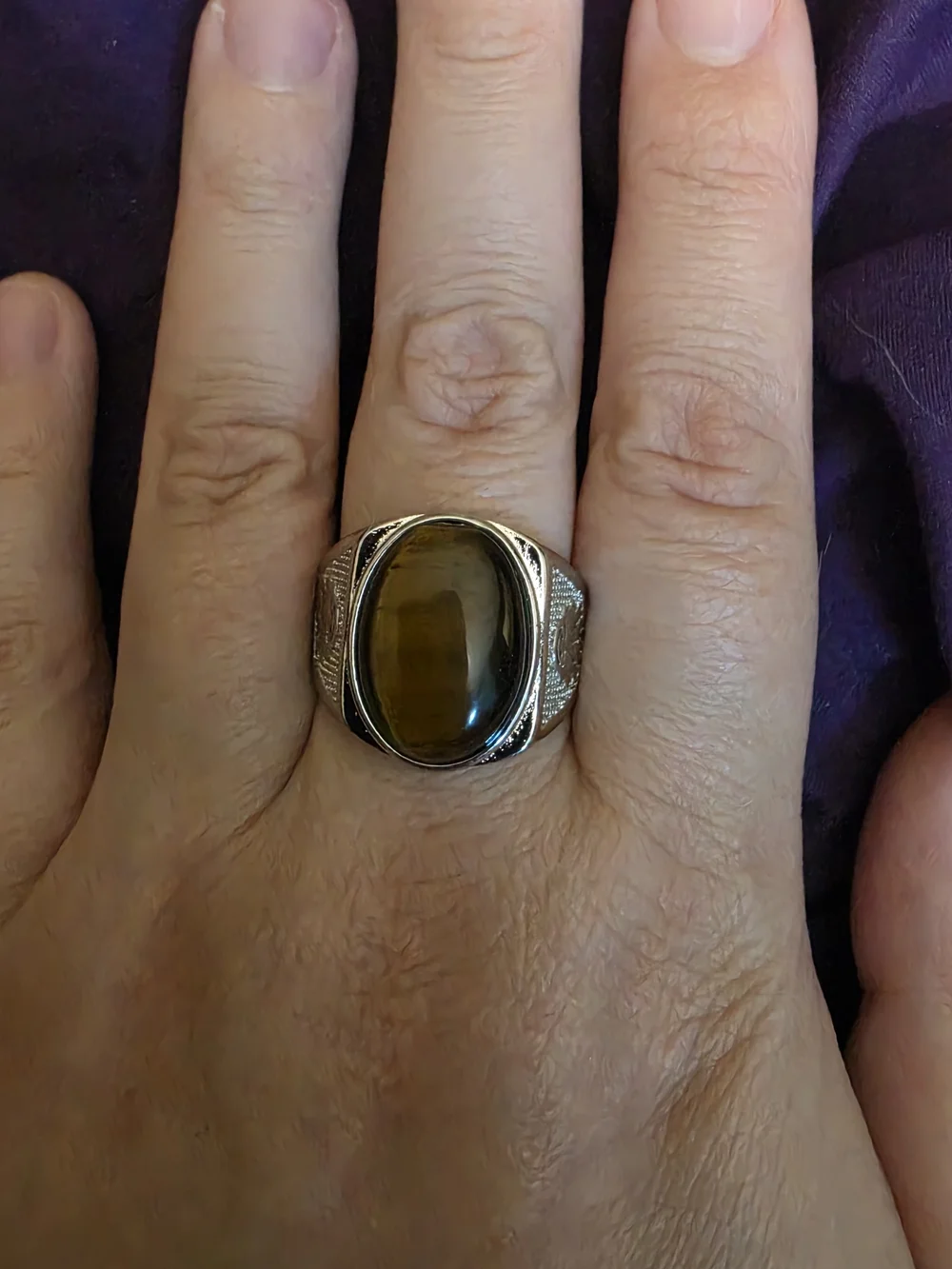 Adjustable Men's Silver Ring with Tiger's Eye Gemstone